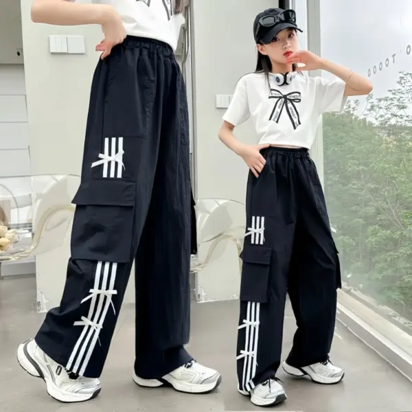 กางเกงขายาวเด็กแฟชั่นขากว้างสีดำสำหรับเด็กหญิง - Image 2